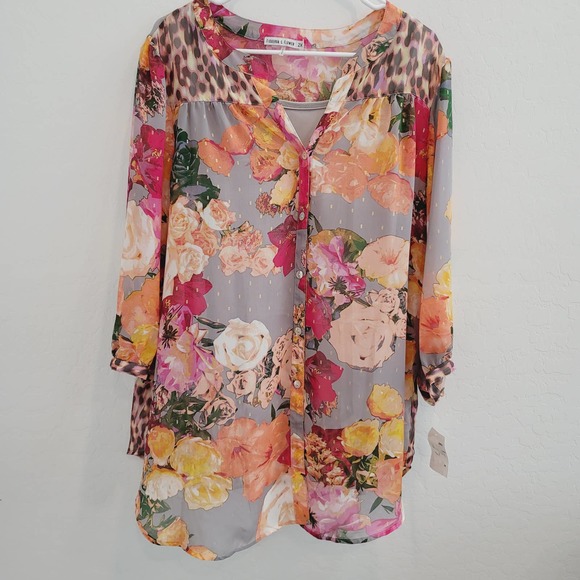 NWT Figueroa & Flower Floral & Animal Print 3/4 Sleeve Blouse Women's Size 2X - Picture 6 of 12